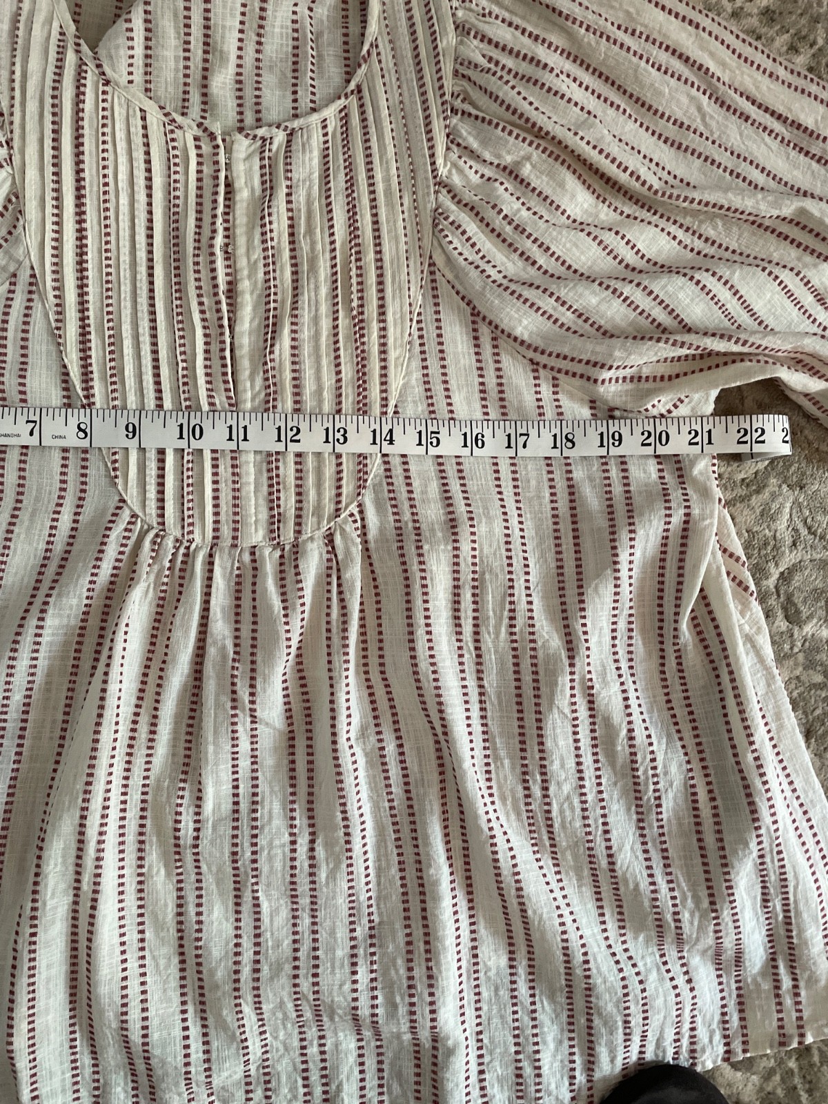 Elizabeth and James Striped Cotton Blouse doze M Boho Peasant Puff Sleeve Cream