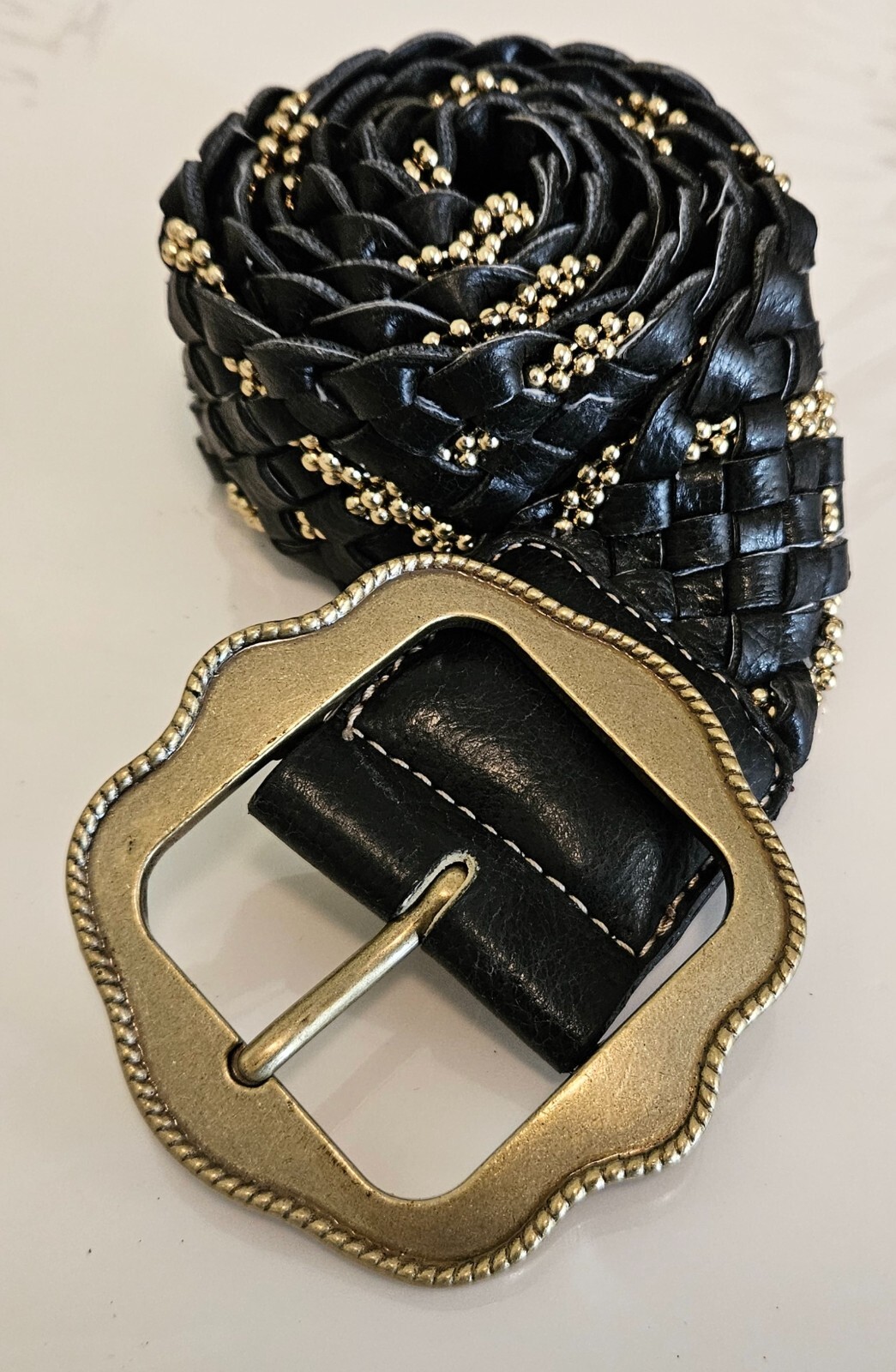 Kathy Van Zeeland Belt Black Woven Bead Man Made Material Design Large