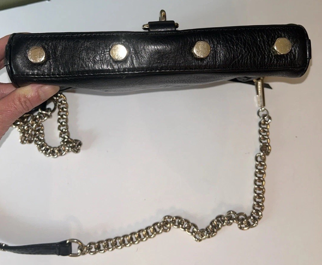 Rebecca Minkoff Mini MAC Black Leather Gold Chain Crossbody Shoulder Bag EUC