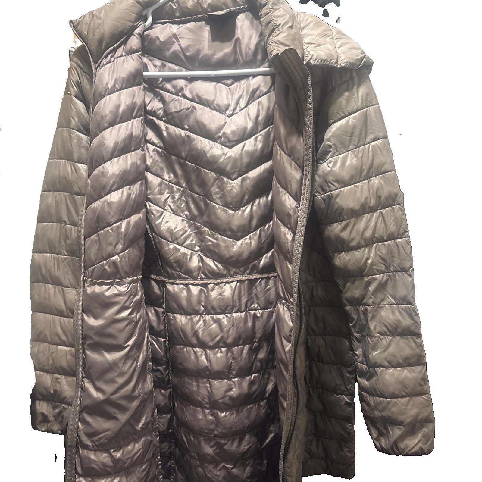 32 Degrees Heat Women’s Hooded Full Zip Quilted Puffer Jacket Beige Size M