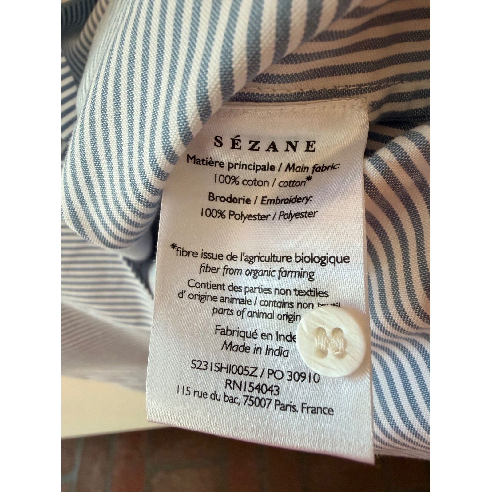 SÉZANE Blue Striped Chlo Blouse Lace Trim Romantic Cottagecore Shirt US Size 16