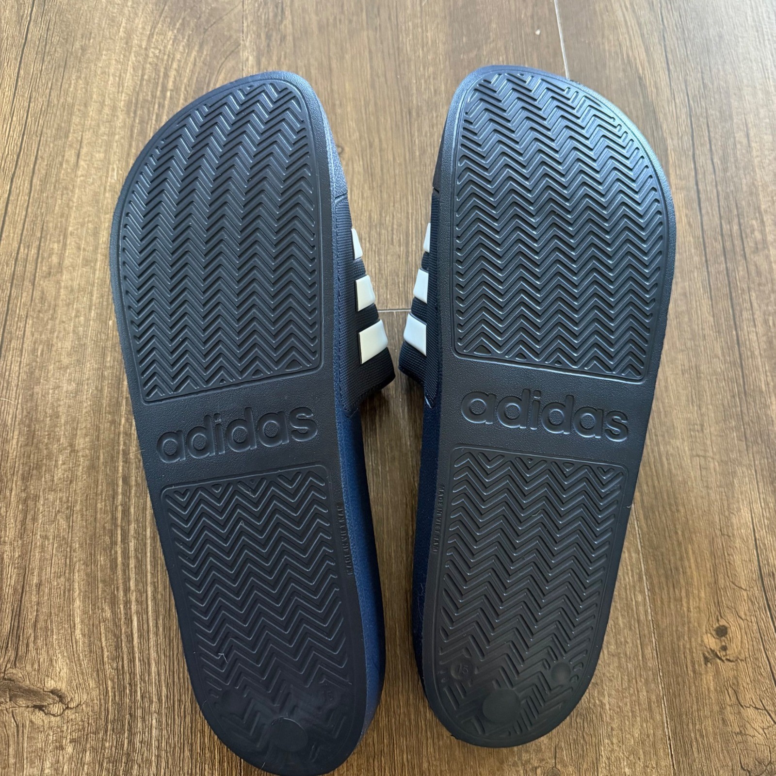 Adidas Adilette Shower Slides Black White Striped Sporty Poolside GZ5920 Size 15