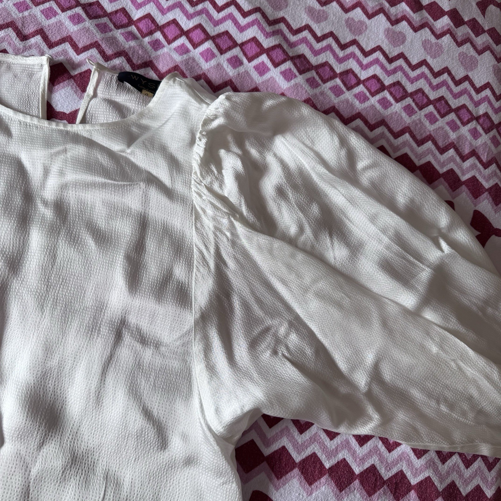 Wyse London Off White Satin Long Sleeve Blouse Size 0 UK 6 Textured Cuff Sleeve