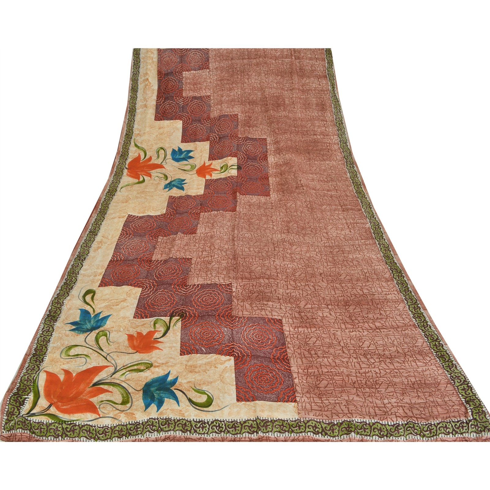 Sanskriti Vintage Saree Multicolor Pure Crepe Abstract Printed Sari 5+Yd Fabric
