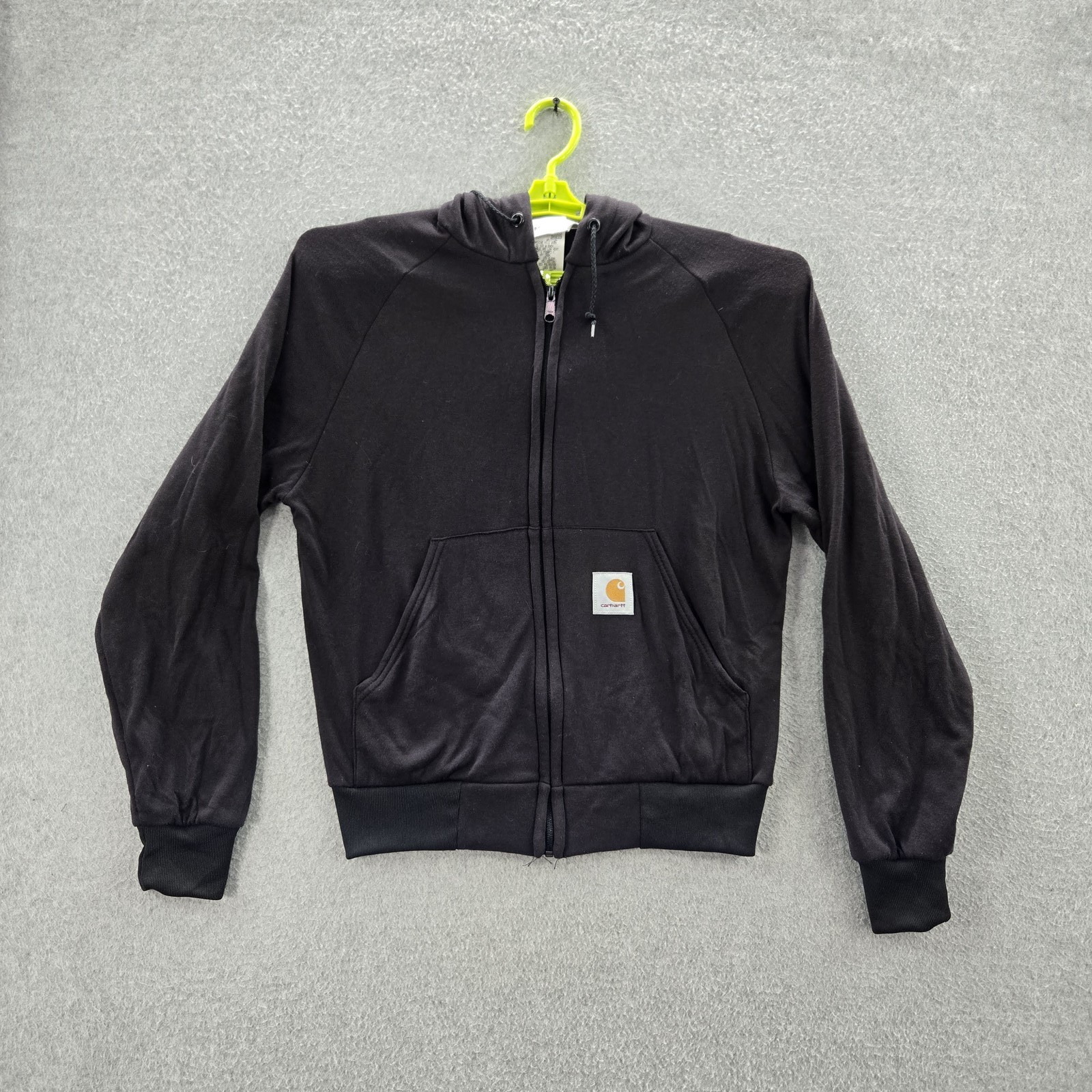 VINTAGE Carhartt Men Hoodie SMALL Black Nylon Polyester Logo Long Sleeve READ