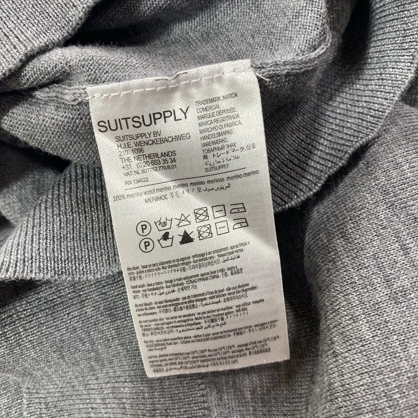 Suitsupply Merino Wool Sweater Mens SMALL Gray Crew Neck Long Sleeve Knit