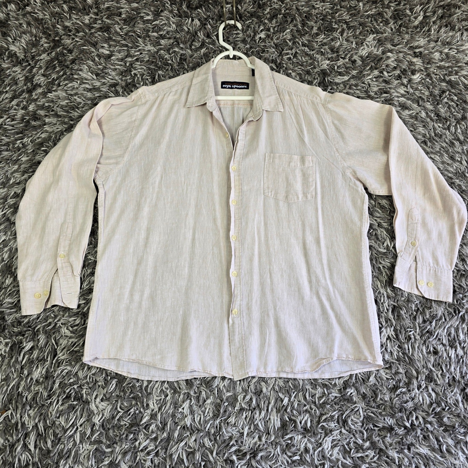 Reyn Spooner Mens XL Linen Cotton Long Sleeve Button Up Shirt Beige Solid 3066