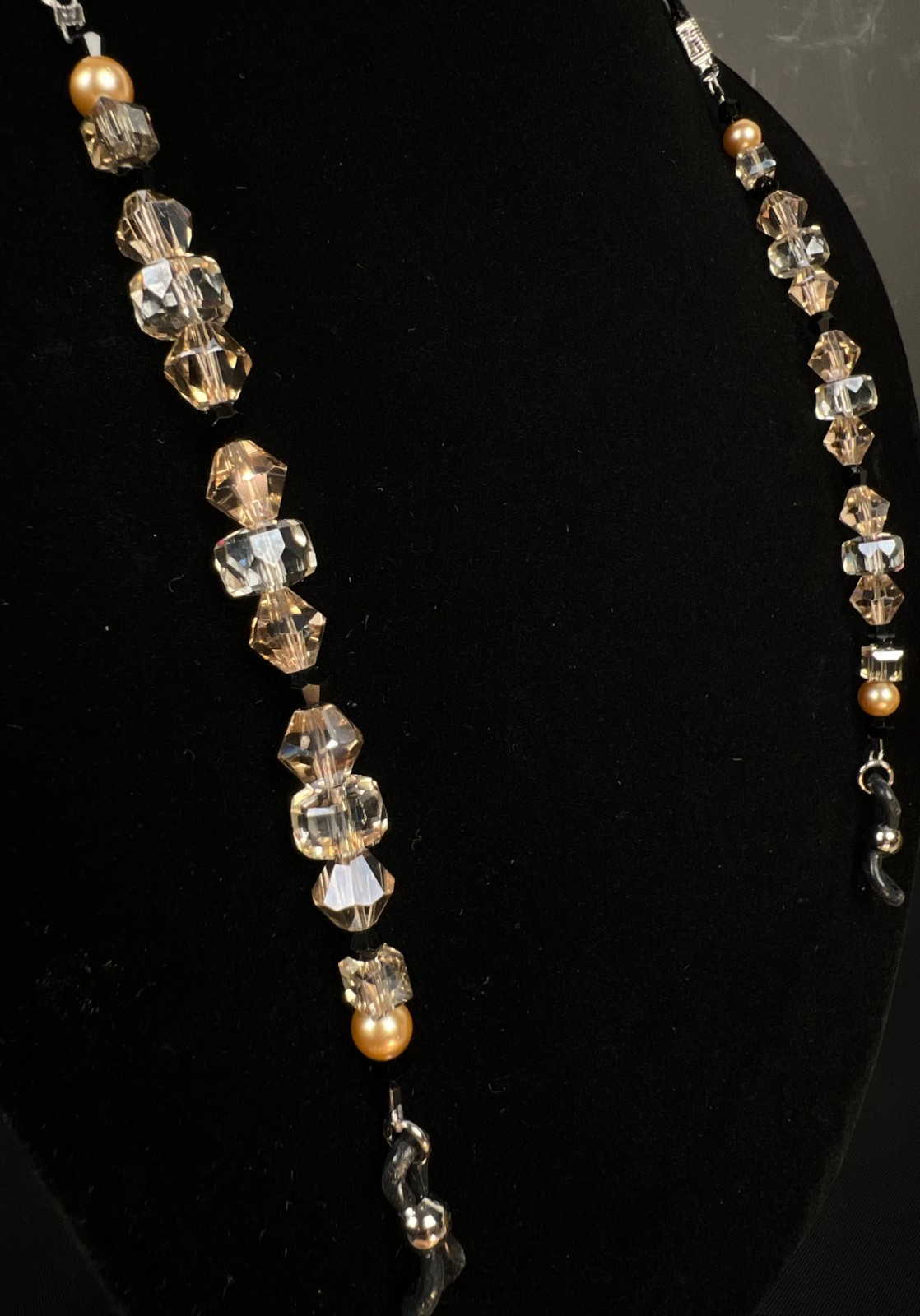Handmade Eyeglass Chain: Crystal Glass Beads, Beige, Black, Neutral