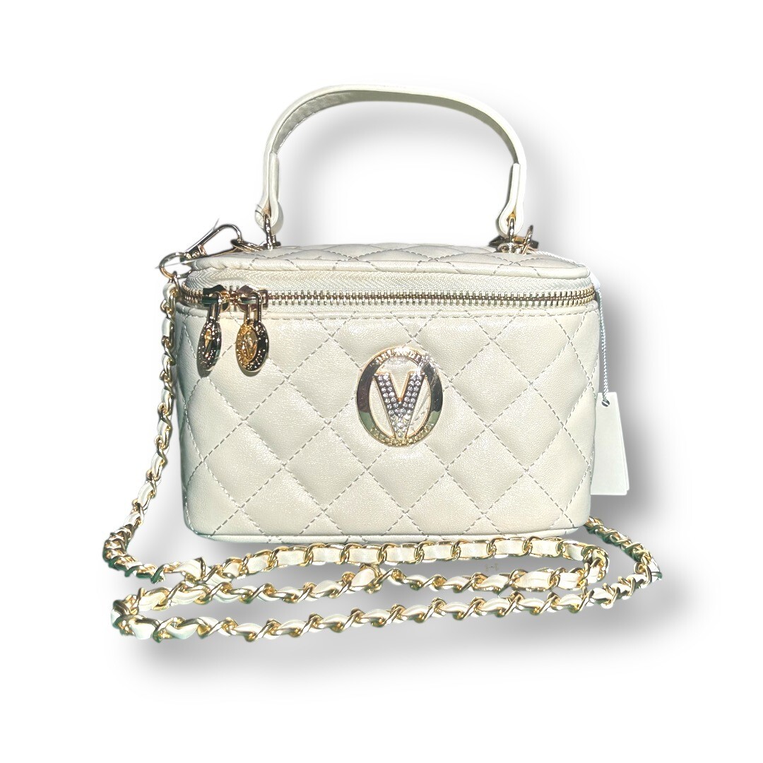 Valentino Orlandi White Quilted Vanity Bag Gold Chain Crossbody Top Handle New