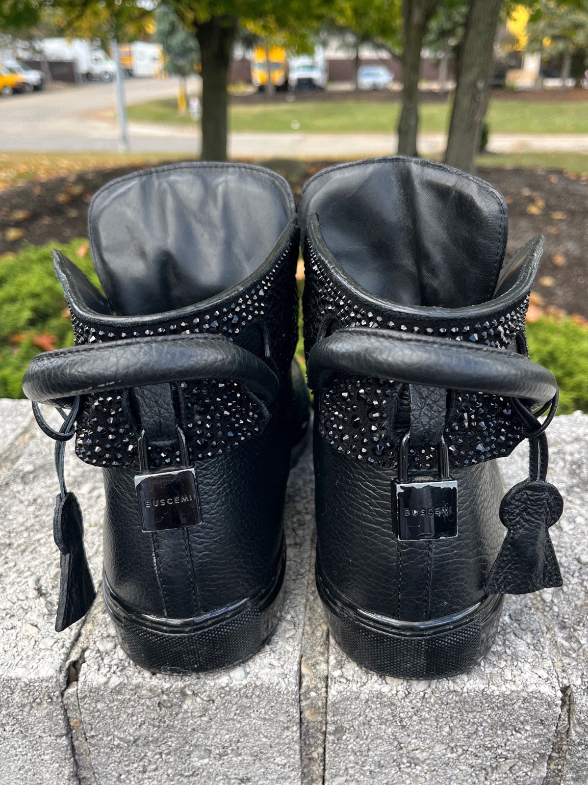 Mens Buscemi Black Leather 125MM High Top Swarovski Designer Sneakers US 10 EU43