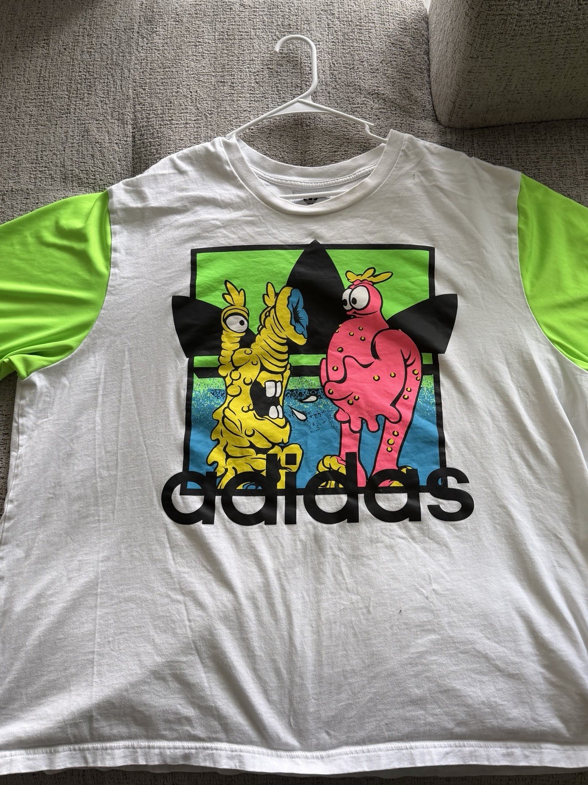 adidas Jeremy Scott Men’s 2XL Cotton Jersey Graphic Logo T-Shirt White/Green