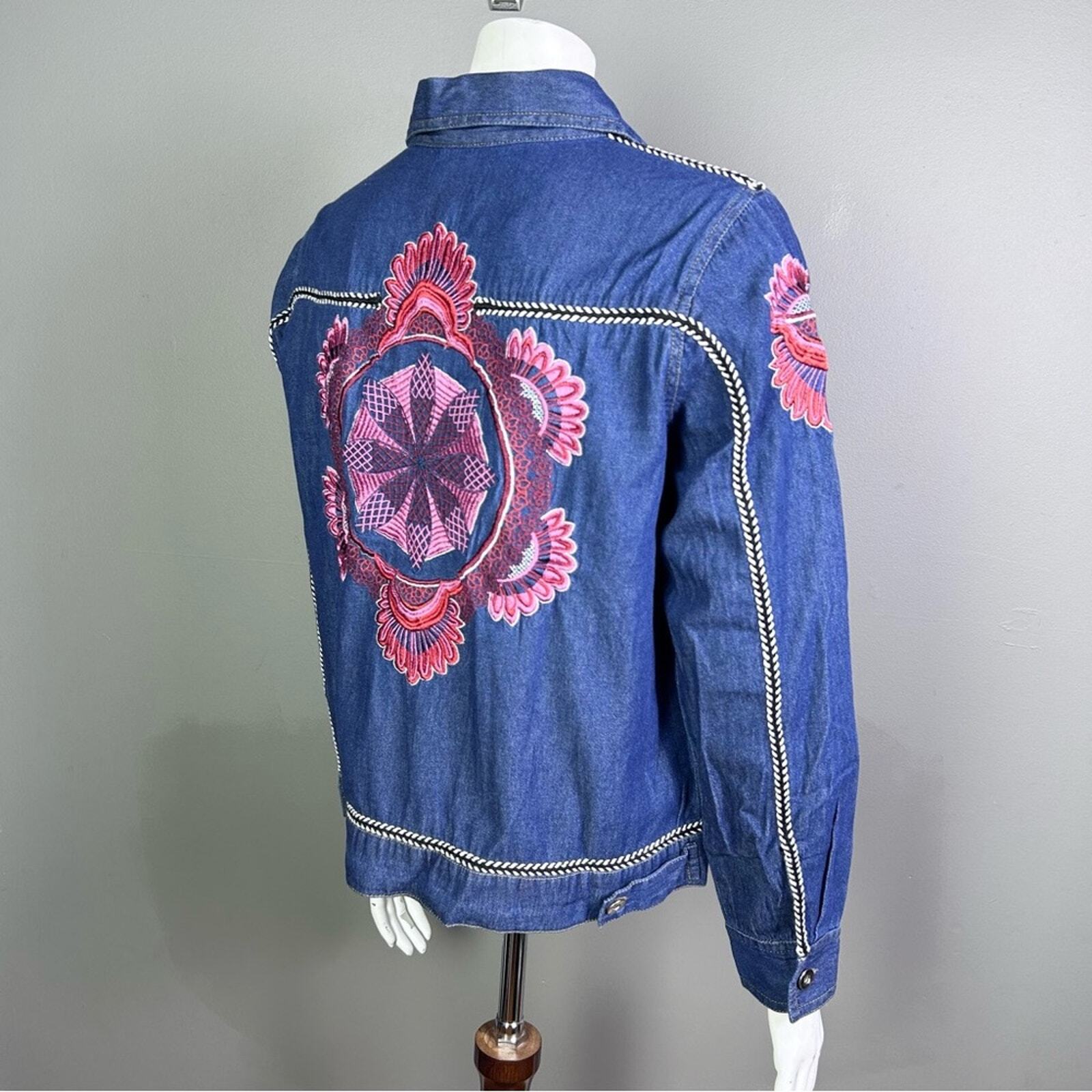 Curations denim jacket medium NWT embroidery Southwestern boho colorfull Mandala