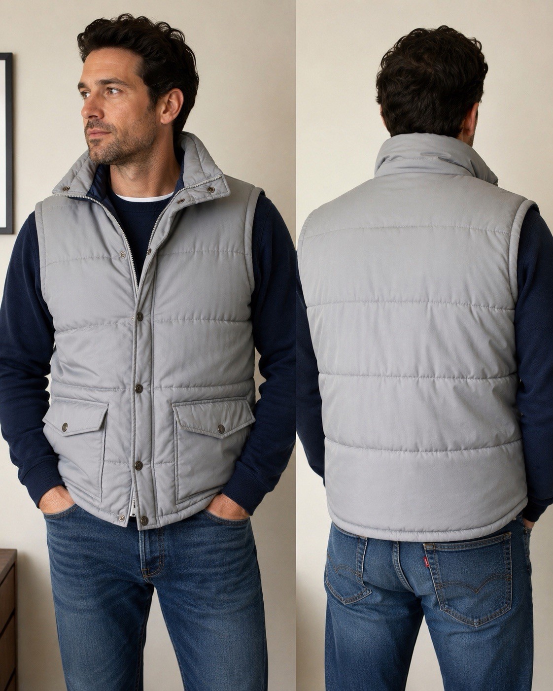VTG 1970s Sears Outerwear Vest Durable Insulated Snap Button And Zip Mens Medium