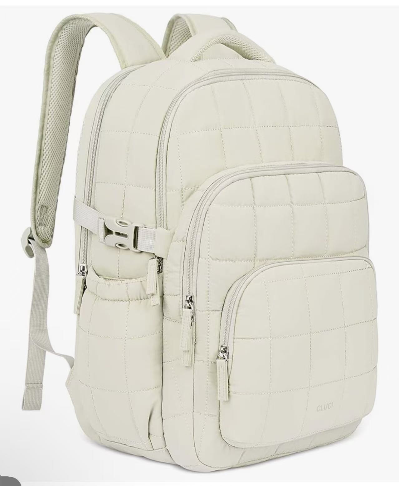 CLUCI 17.3 Inch Laptop Backpack for Women, Anti Theft Travel Backpack, Puffer Qu