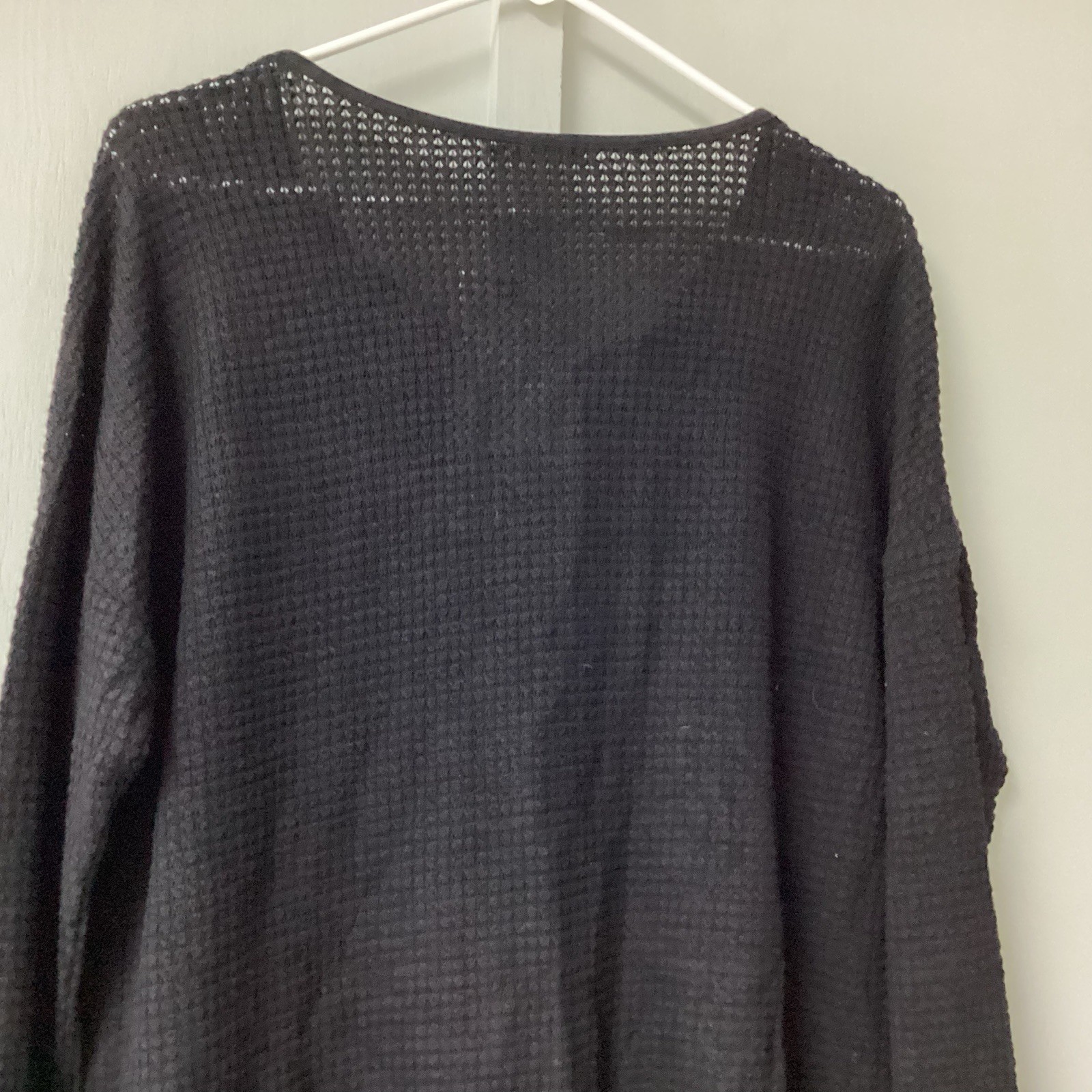 ADREAMLY Black Semi-Sheer Blouse Women’s Size Medium Waffles Studs Hole Knit New