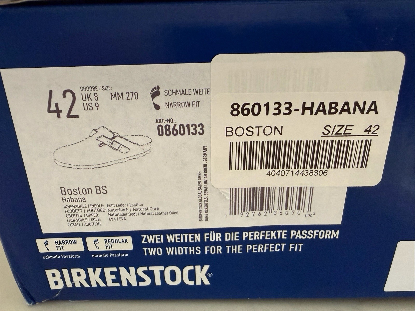 Birkenstock Boston BS Habana Brown Leather Clog Sandals EU 42 Narrow