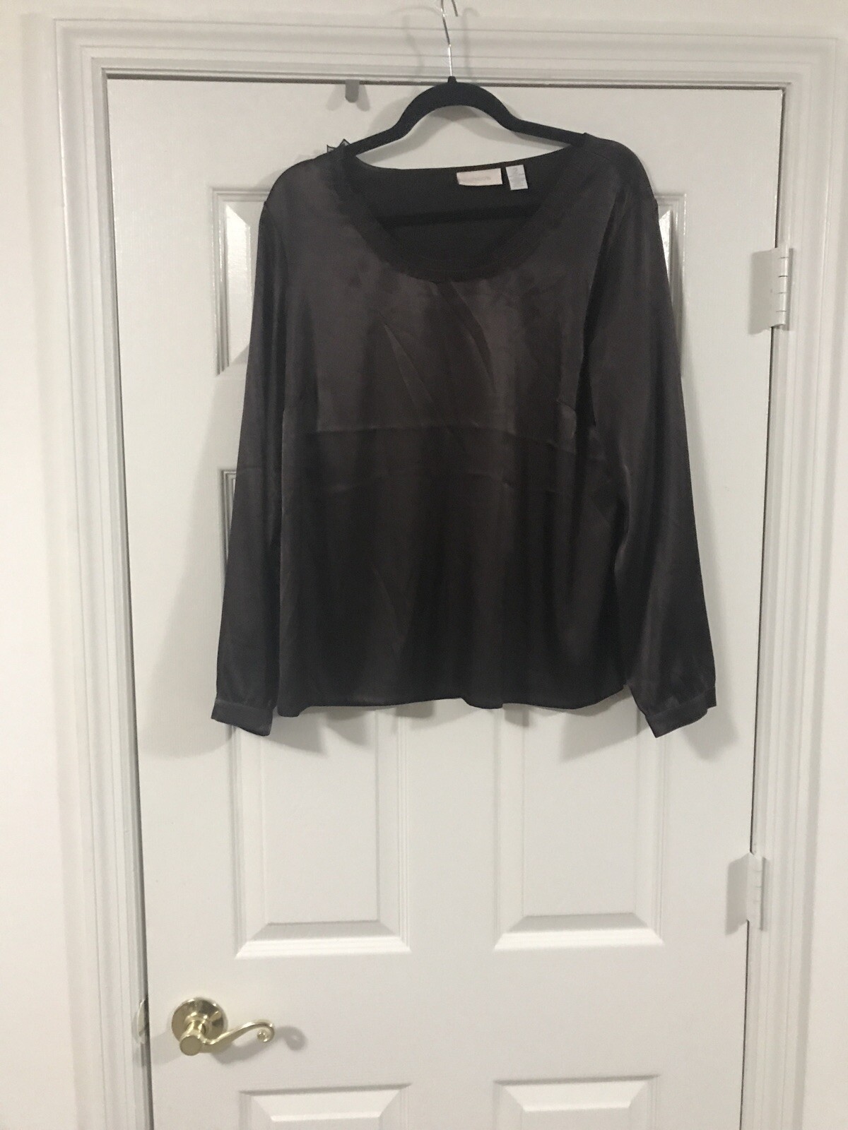 Chico’s Women’s Long Sleeve Brown Silky- Look Polyester Spandex Top Size 2