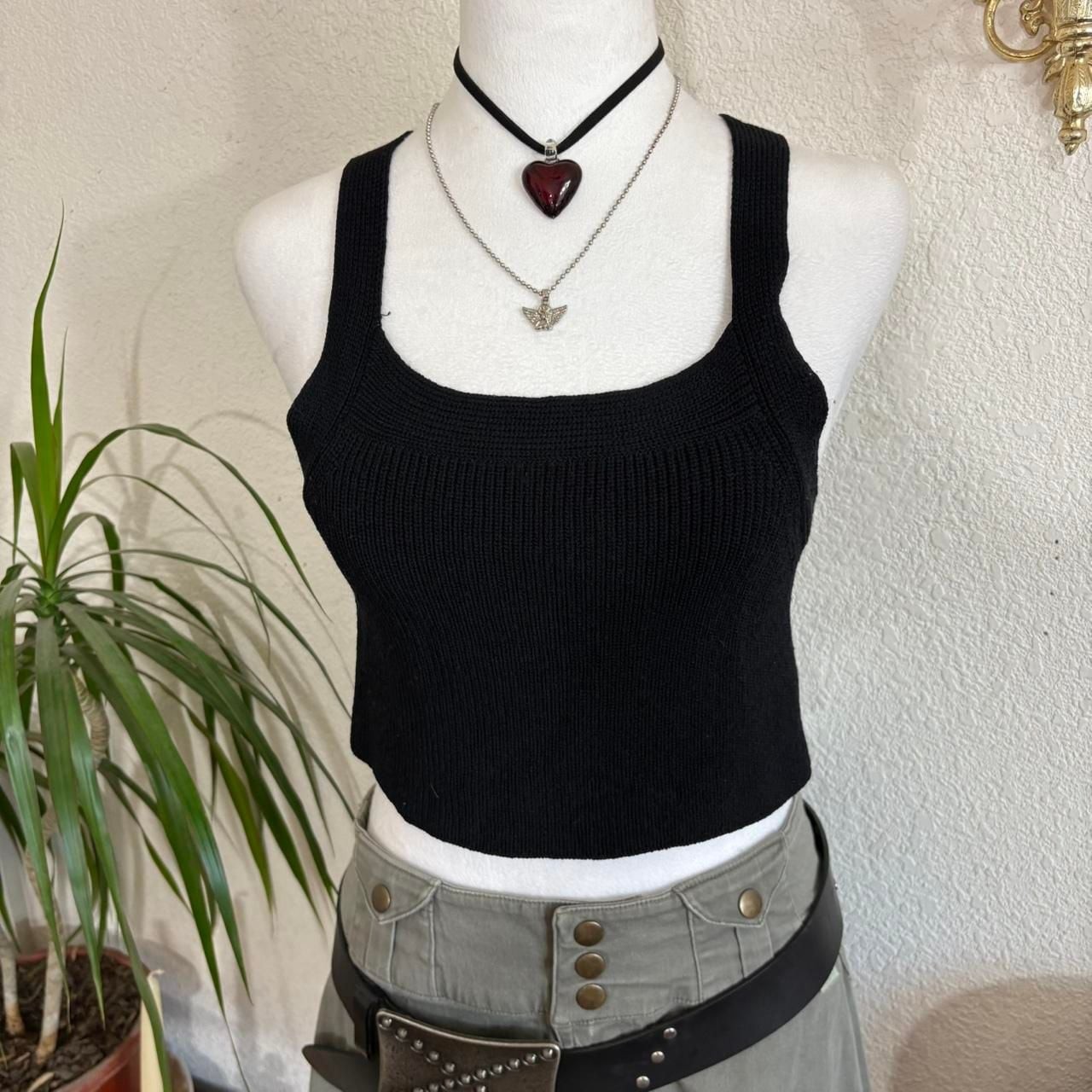Wilfred Black Ribbed Tie-Back Cropped Tank Top