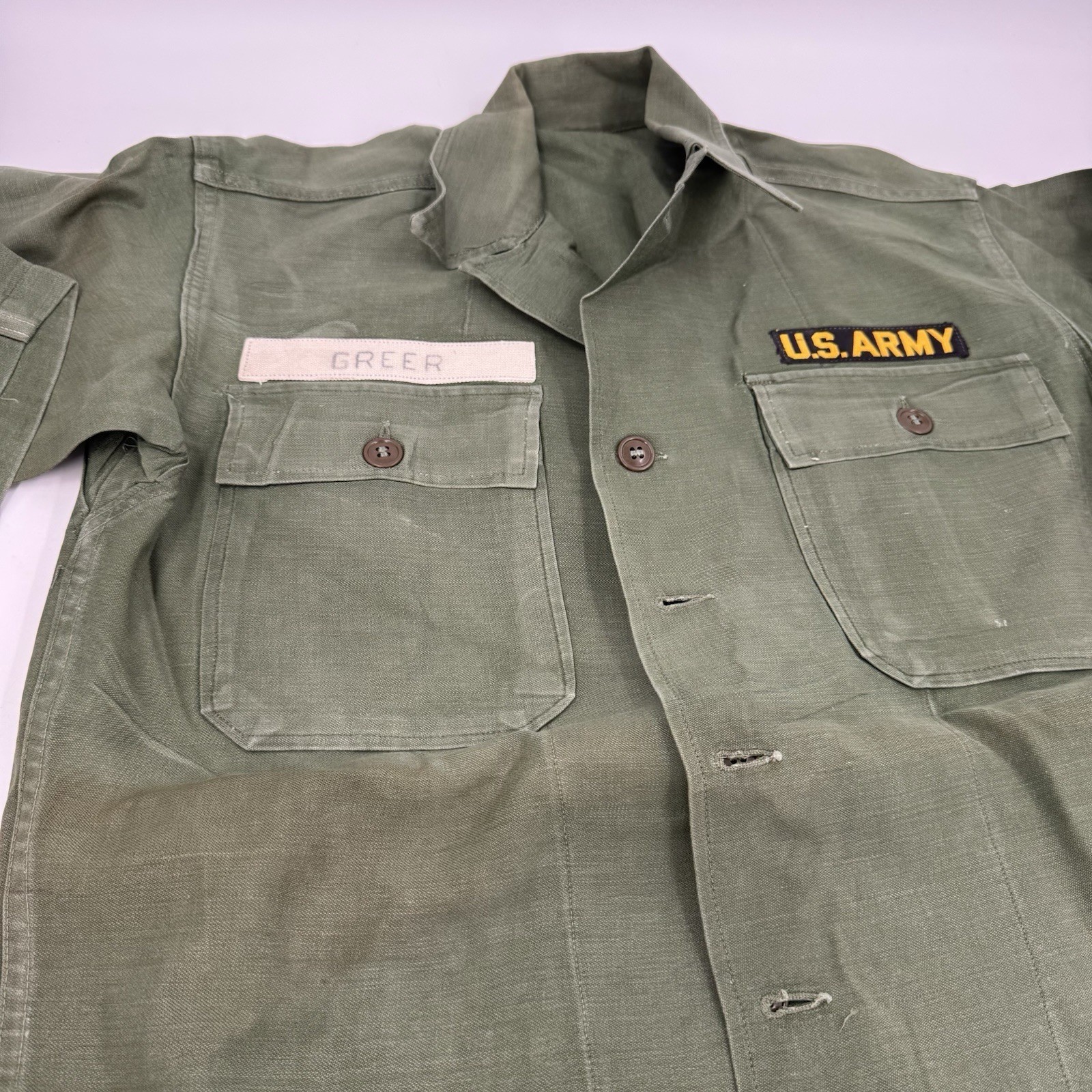 Vtg US Army Military Stencil Shirt Jacket WWII Korean Vietnam War Uniform L