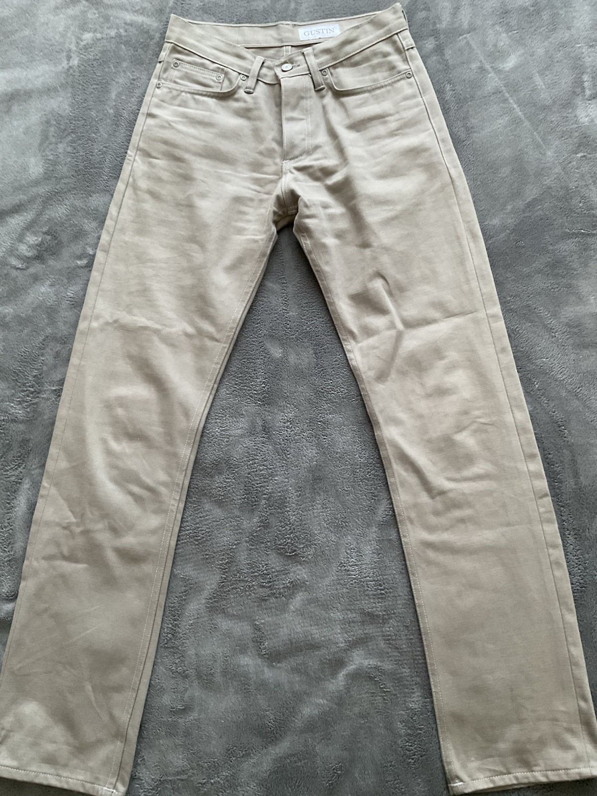 Gustin Selvedge Denim Jeans Mens 31x 33 Straight Fit Button Fly Khaki USA Made
