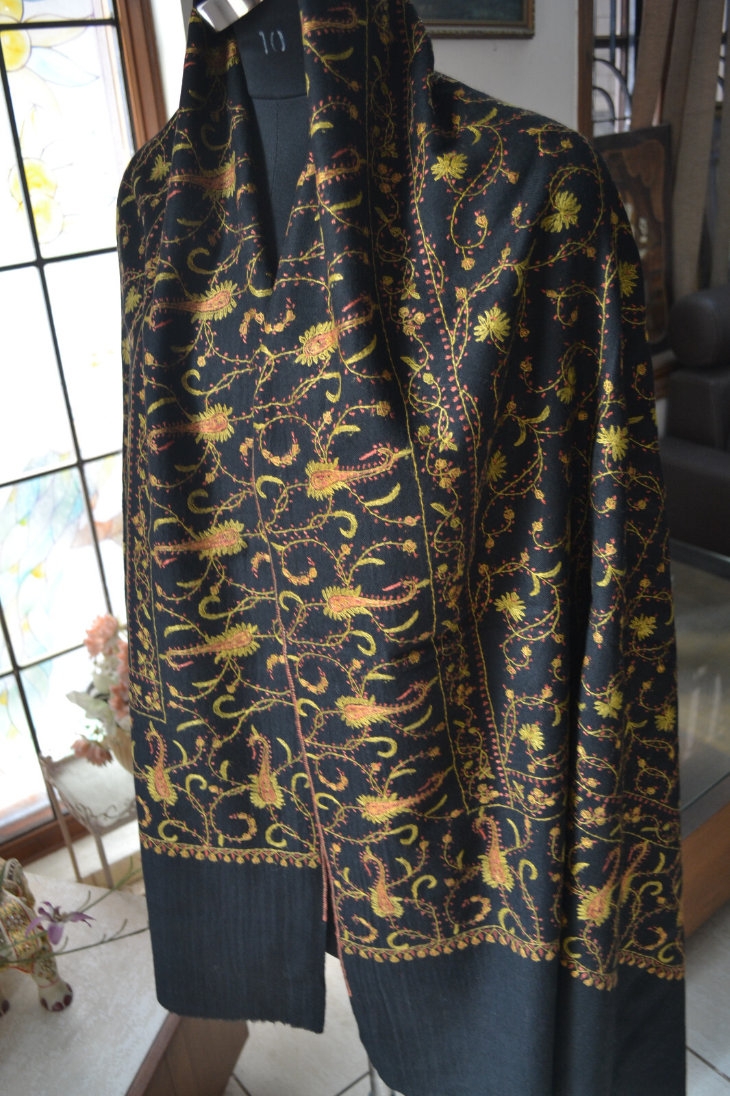 100% CASHMERE BLACK PASHMINA KASHMIRI EMBROIDERY INTRICATE JAAL SHAWL-16 DESIGNS
