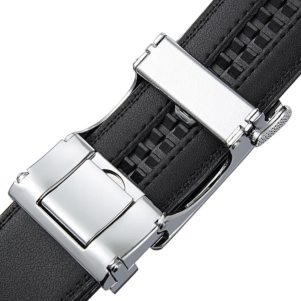 Men Unisex Genuine Leather Ratchet Dress Belt Automatic Sliding Buckle
