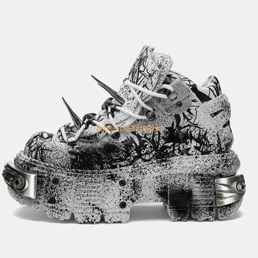Men Women Thick Sole Rivet Graffiti Boots Punk Rock Street Dad Shoes Sports Pump