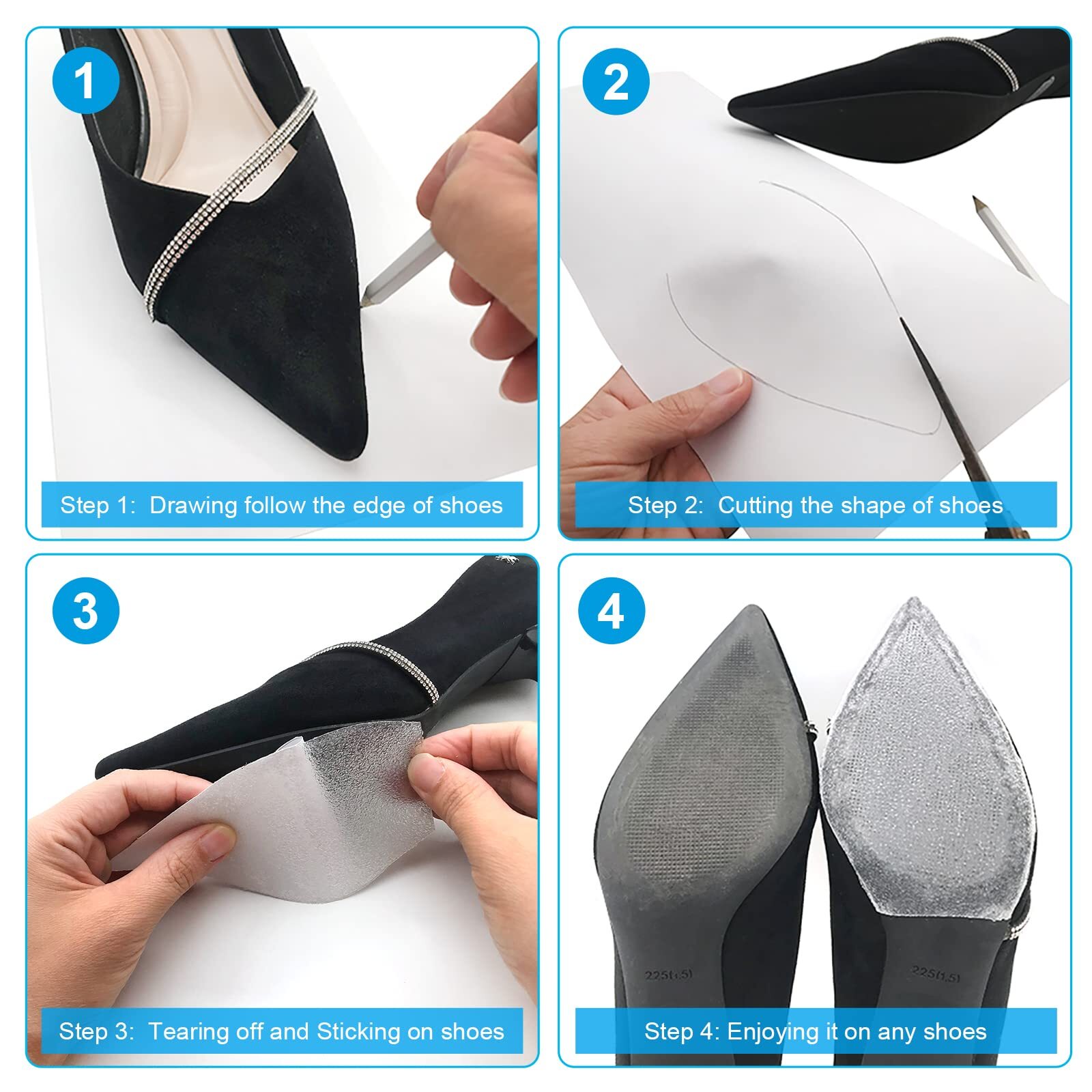 Sole Protectors for Shoes 4 Pcs Clear Self-Adhesive Cover 13 x 5.2 Inches