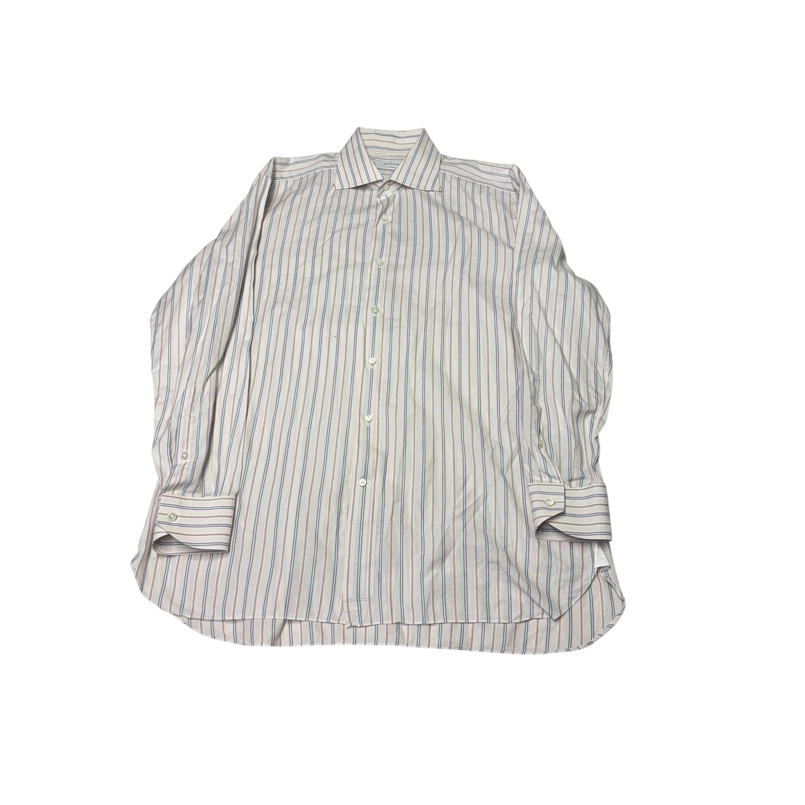 Ermenegildo Zegna Couture Mens Striped Cotton Button Down Shirt Size 17 43 Italy