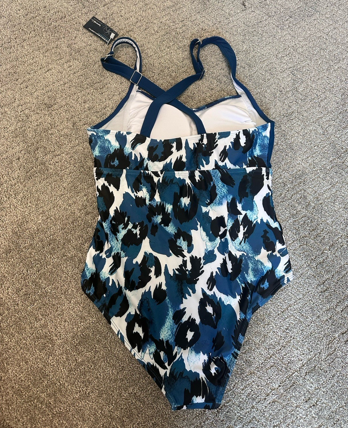 Summer Mae Blue White Black Animal Print One Piece Swimsuit Adjustable Straps