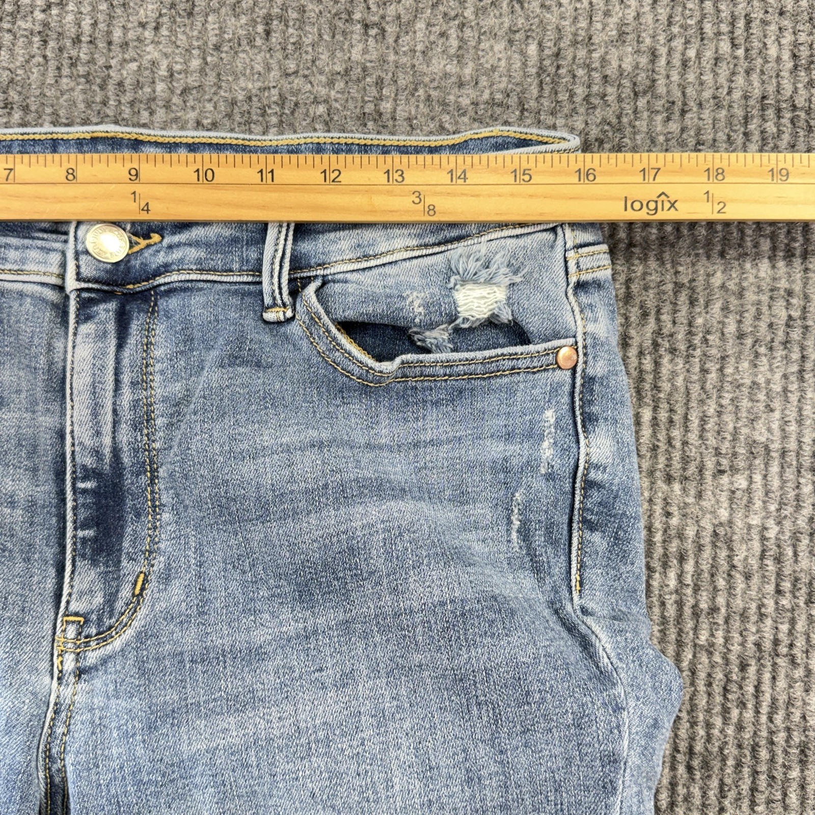 Judy Blue Bootcut Jeans Womens 11/30 Blue Wash Distressed Fringe Stretch Denim