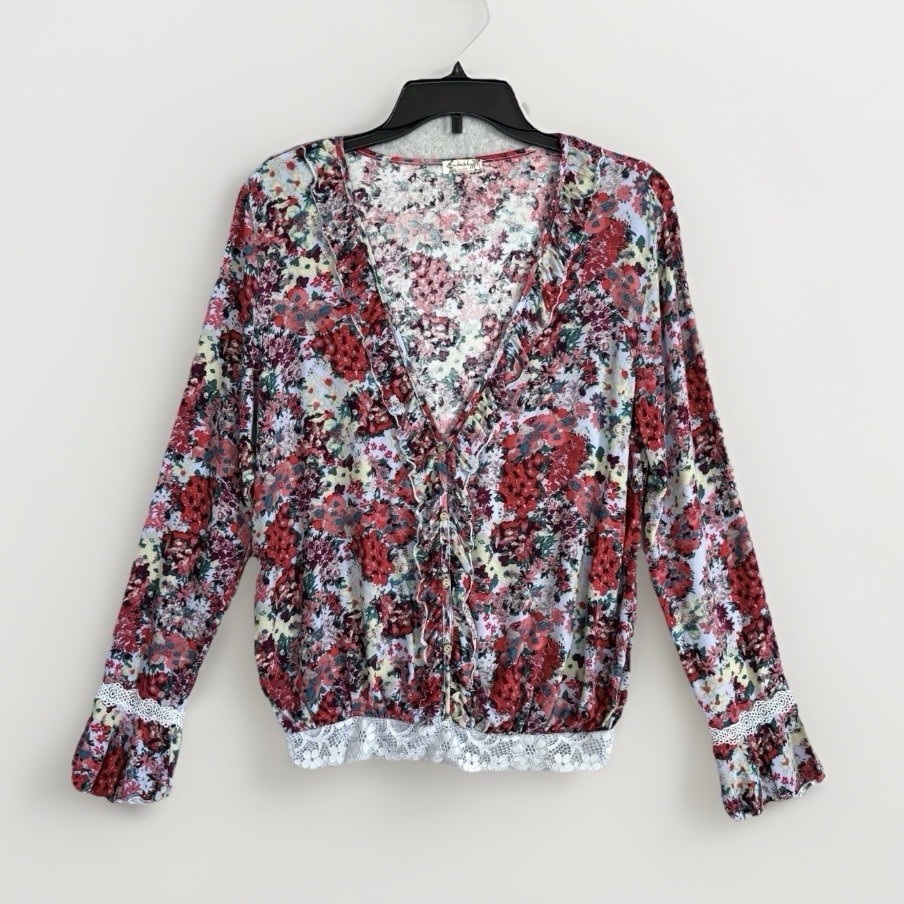 Intimately Free People Top Floral Lace Trim Red Blue Purple Size Medium READ