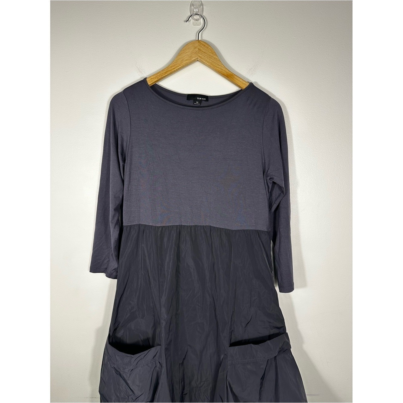 Sun Kim Black Cocoon Lagenlook Pockets Dress USA Made Size M