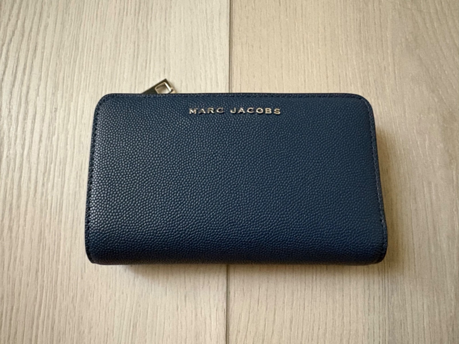 Marc Jacobs Navy Saffiano Leather Wallet – Bifold, Button Closer and Zip Pocket