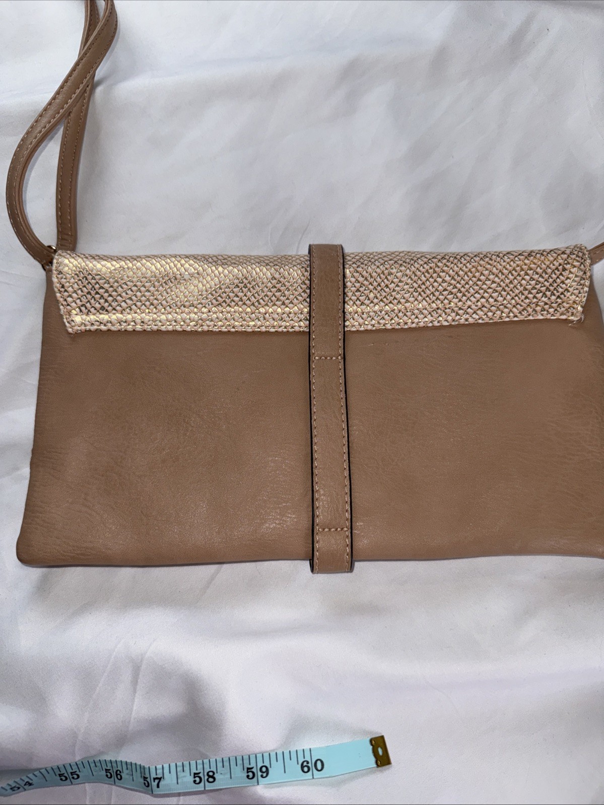 Melie Bianco Vegan Leather Clutch Shoulder Strap Envelope Handbag Rose Gold Bag