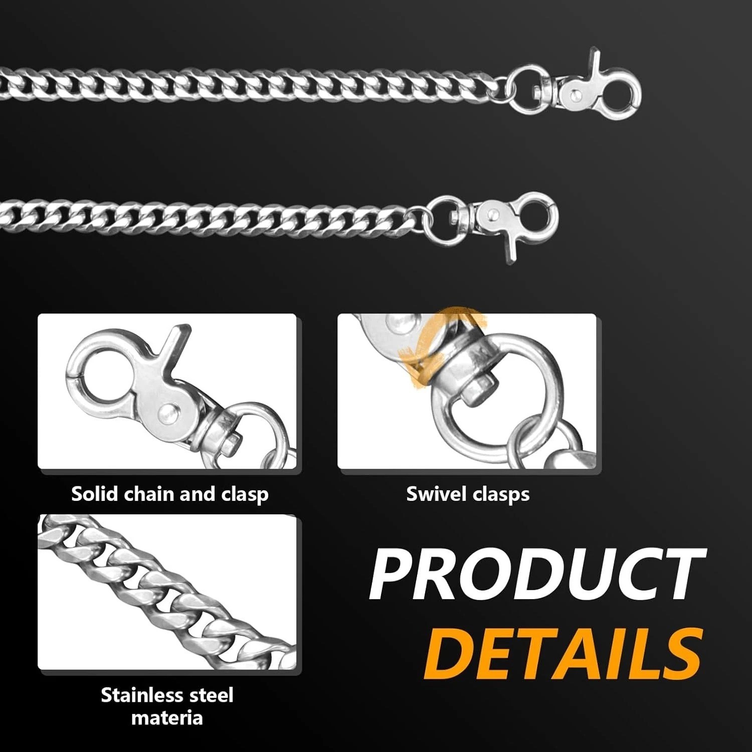 Heavy Duty Punk Wallet Chain 20″ Stainless Steel Jean Key Chain for Men Women