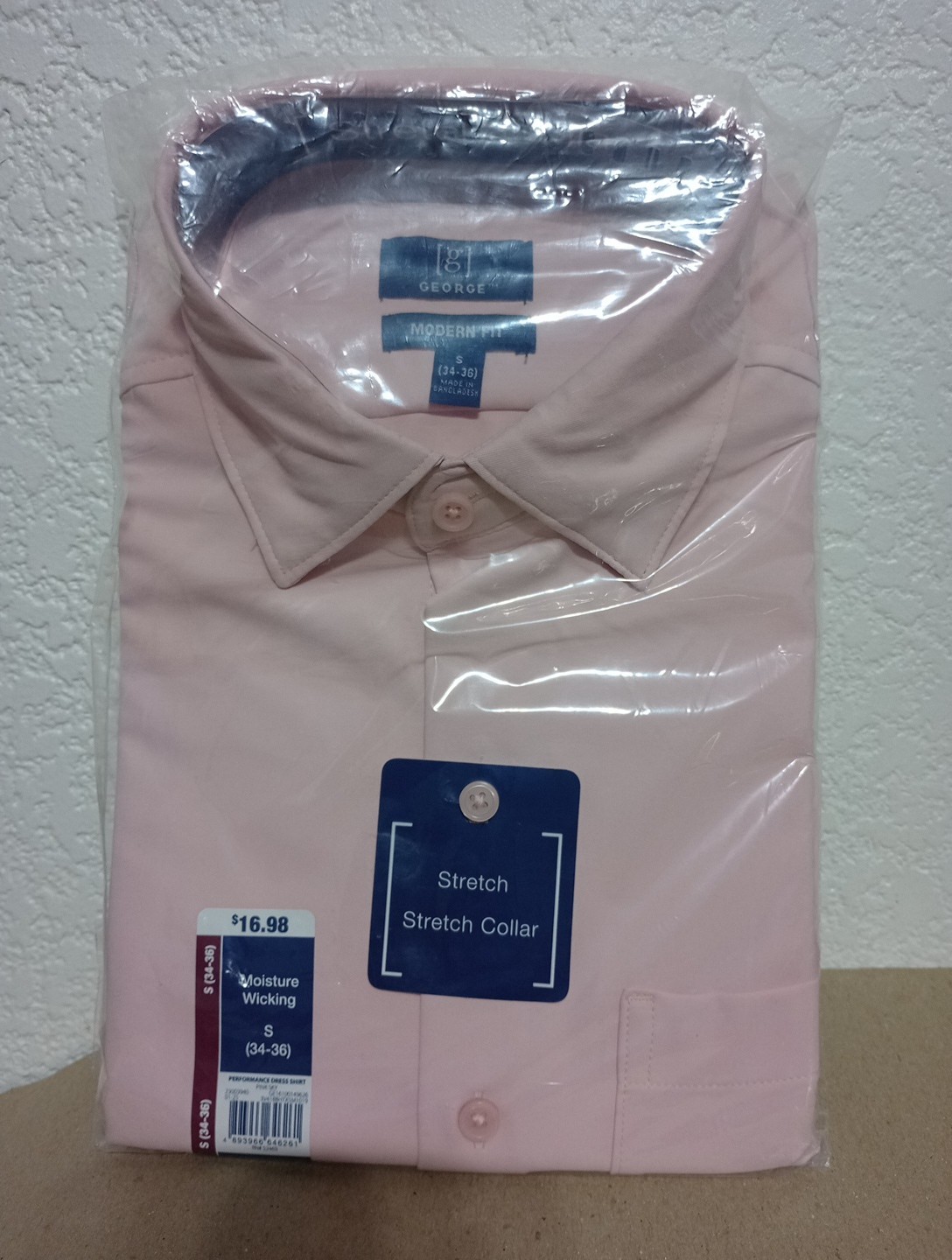 George Performance Dress Shirt Size S (34-36) Color Pink Sky Moisture Wicking
