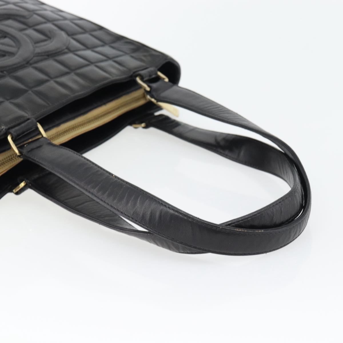 CHANEL Choco Bar Hand Bag Leather Black Gold CC Auth bs35341