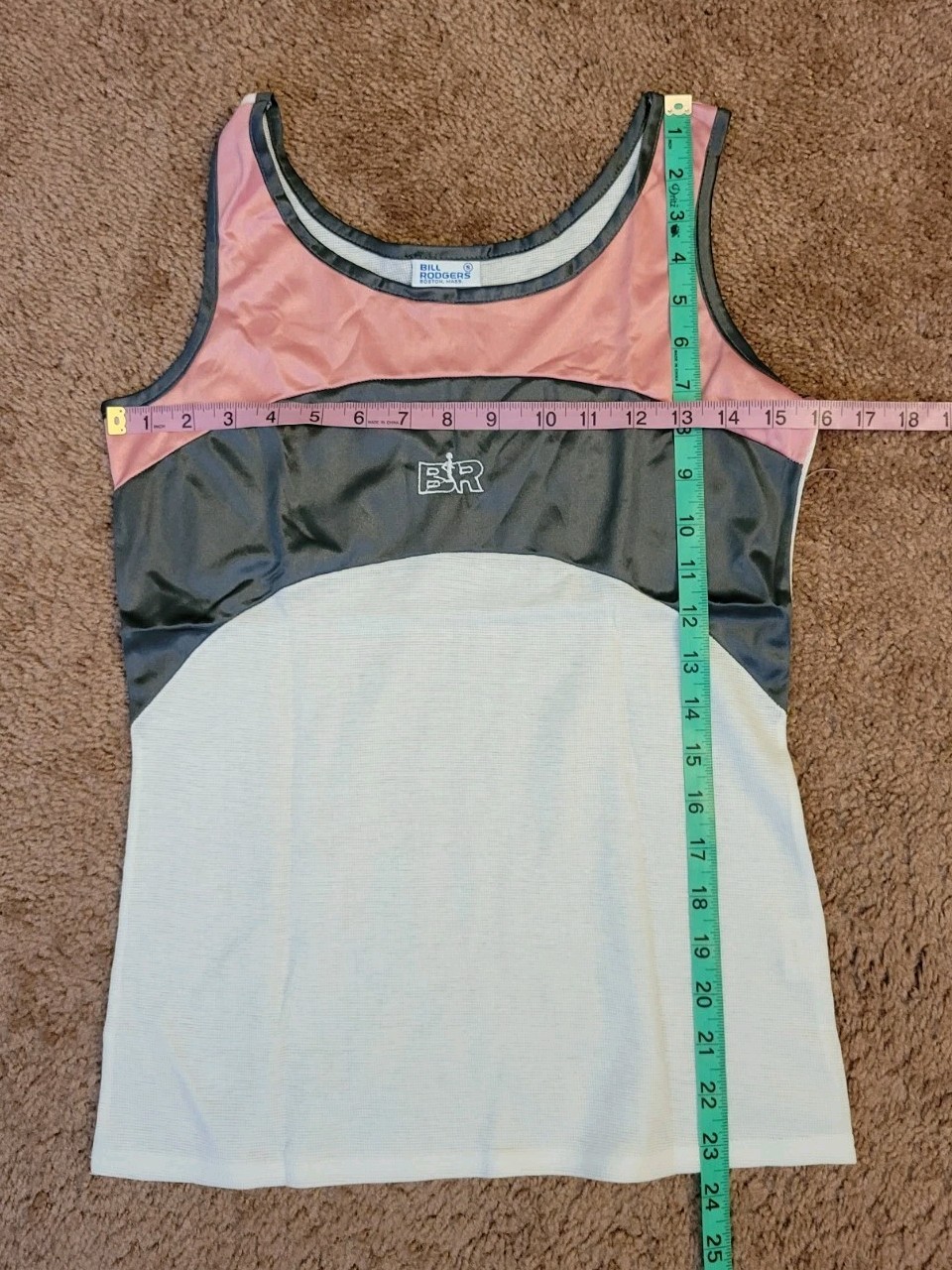Vtg Bill Rodgers White Pink Gray Cotton Blend Tank Top Women Sz Small USA NOS