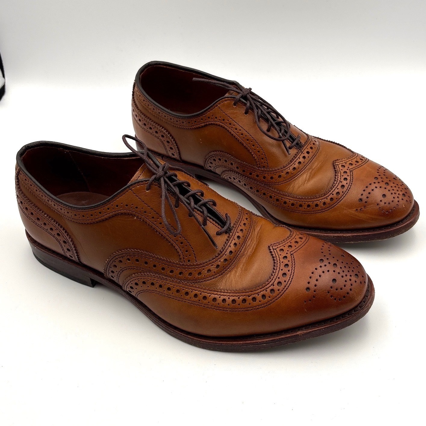 Allen Edmonds McAllister Walnut Leather Wingtip Oxford Shoes Men 8.5 3E Wide EEE