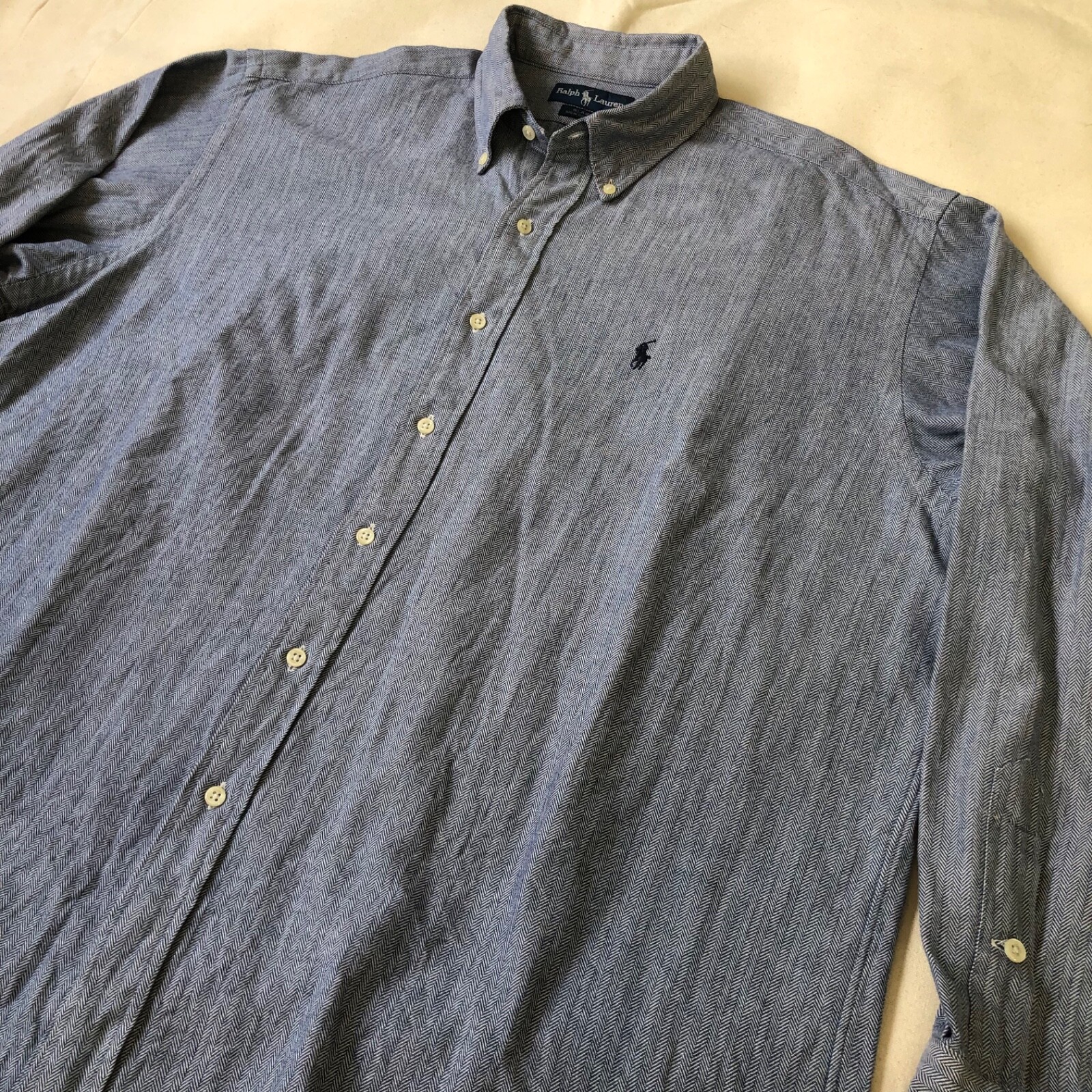 Ralph Lauren Vintage Blake Cotton Herringbone Shirt Blue Excellent Rare
