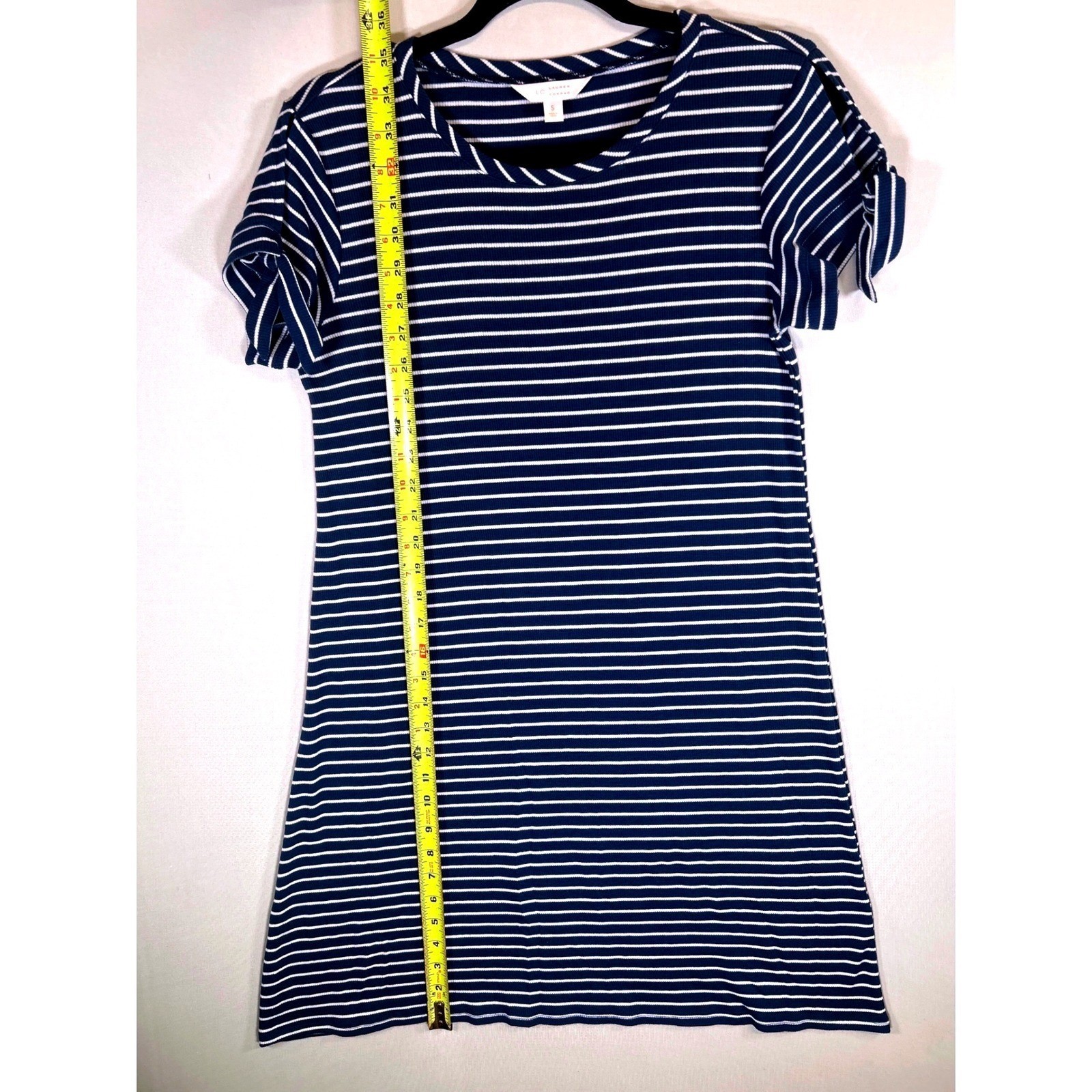 LC Lauren Conrad Navy White Striped T Shirt Dress Tie Sleeve Size S