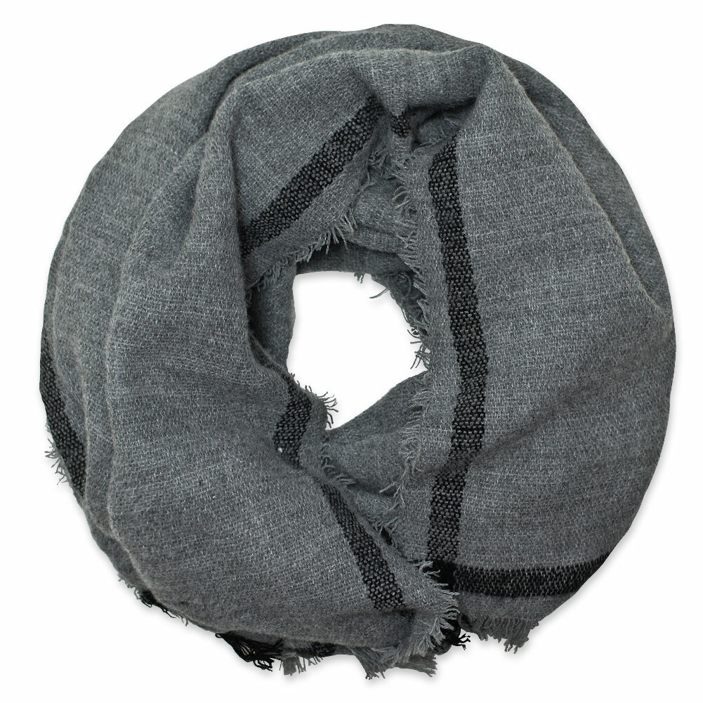 Warm Knitted Scarf Grey With Fringe Winter Autumn Wrap Knitted Unisex