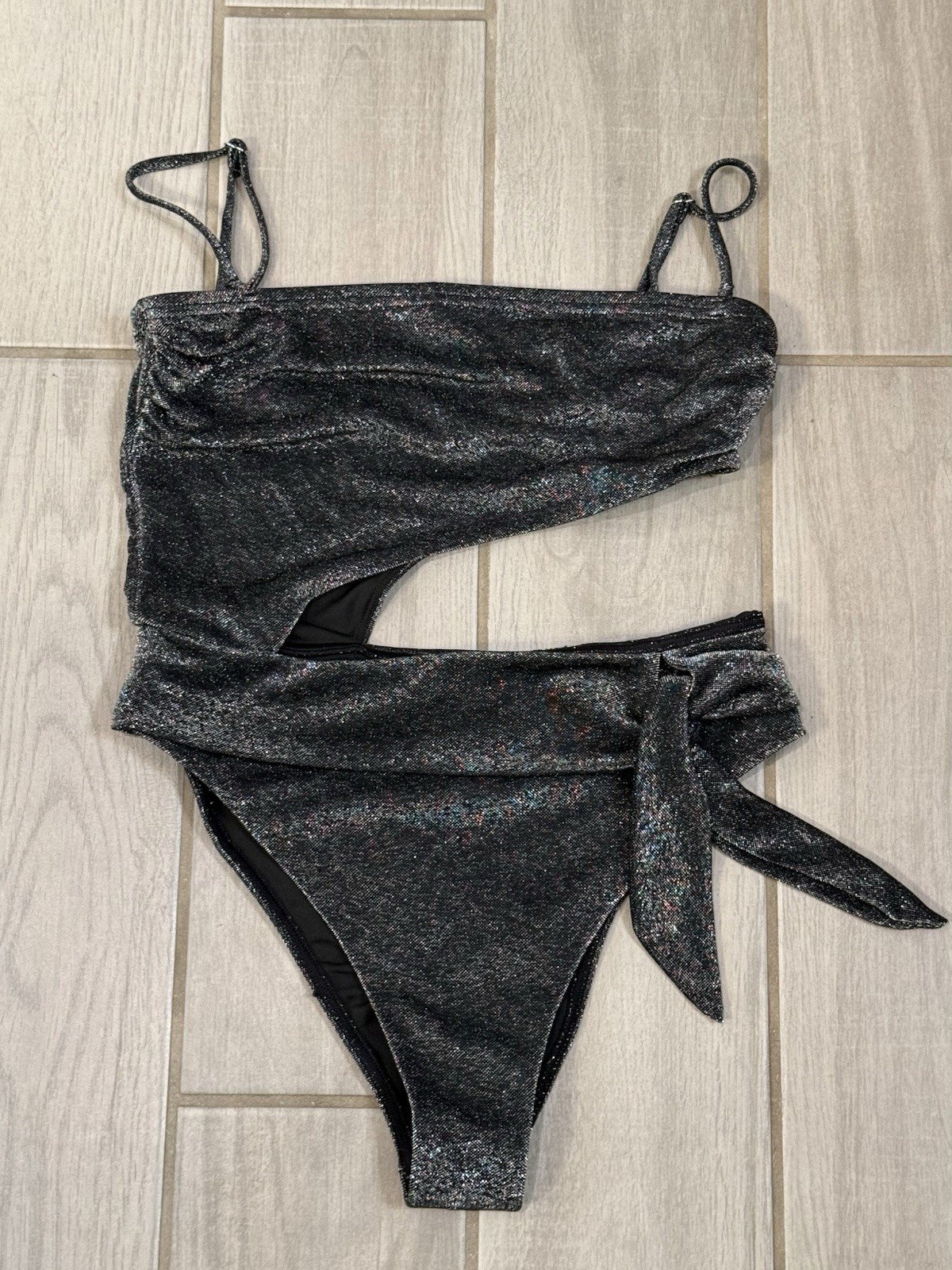 Ramy Brook Metallic Black Cutout One-Piece with Side Tie Size M
