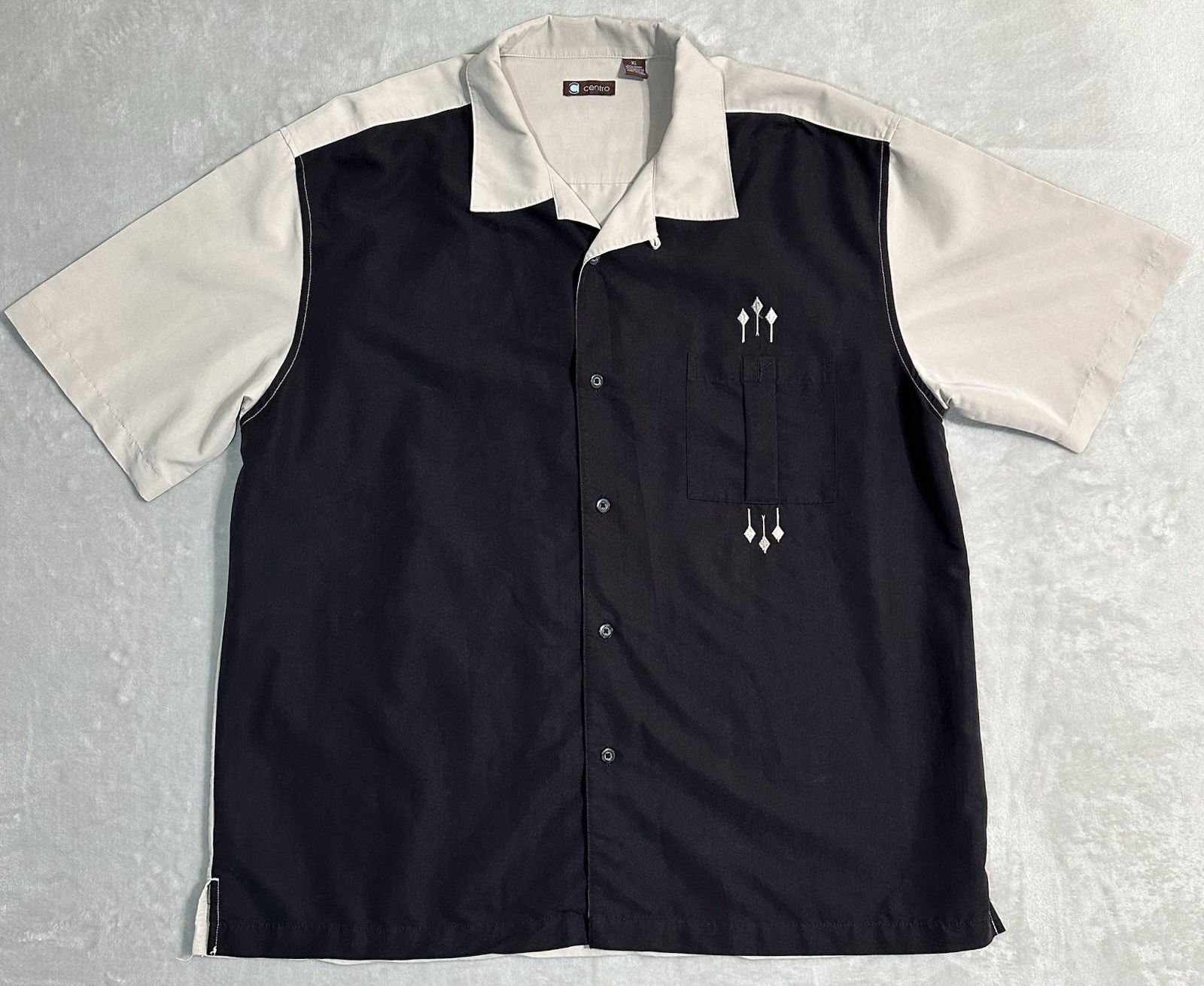 Centro Mens XL Black Cream Bowling Embroidered Retro Lounge Rockabilly Shirt