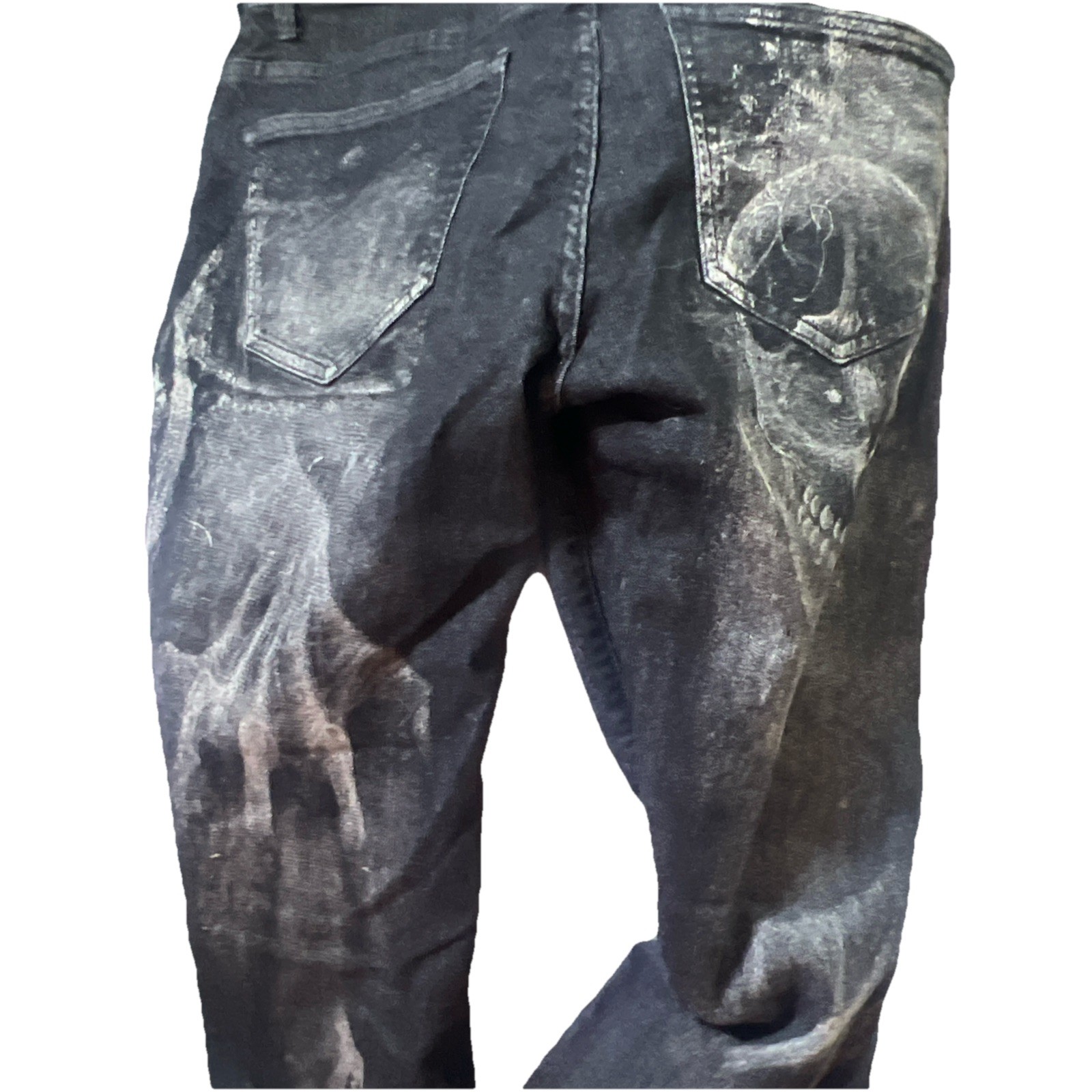 Mens Gothic Grunge Horror Skull Scream Black Jeans Distressed Straight 32×32