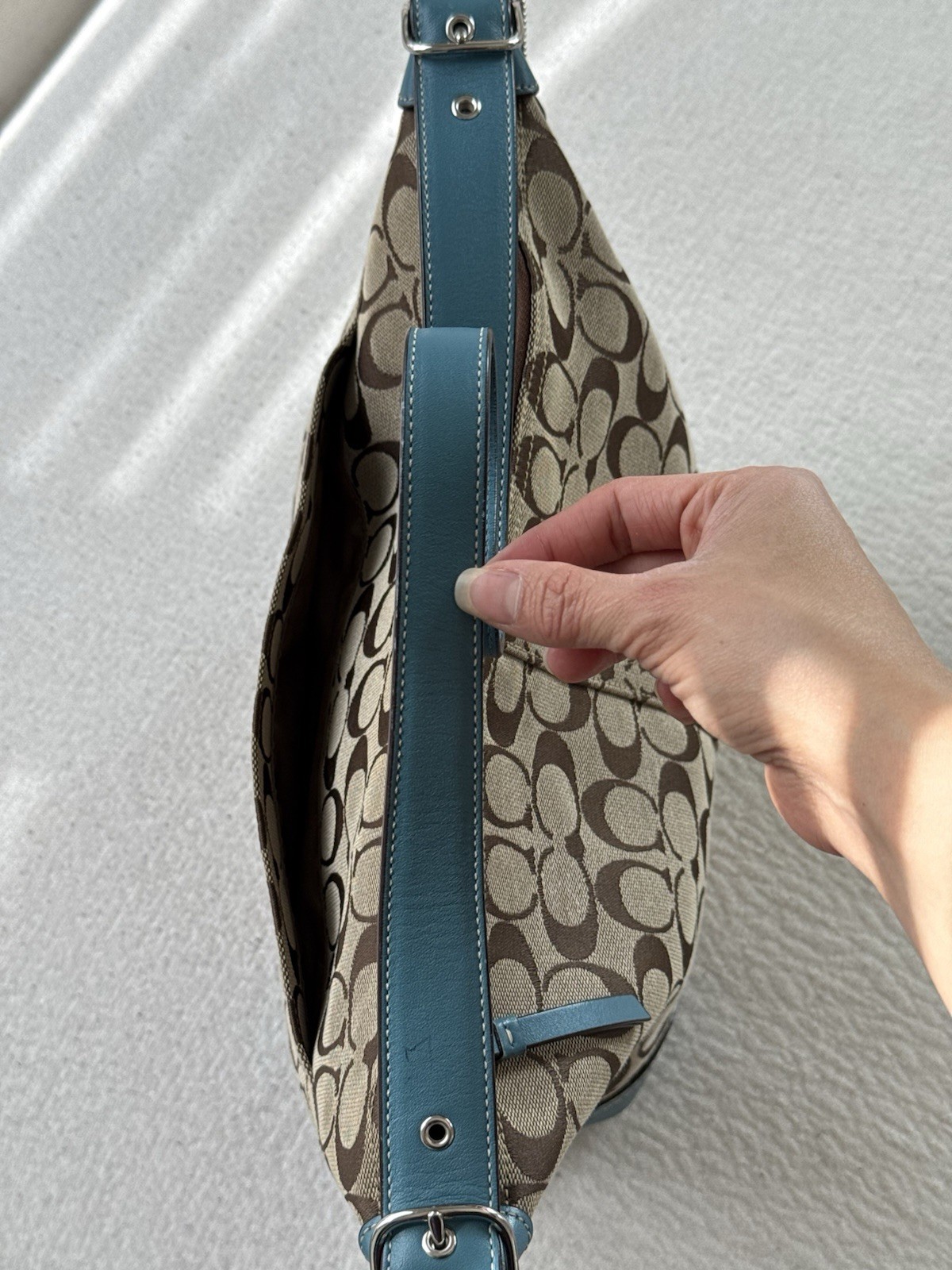 🩵Vintage Coach Signature Soho Hobo Bag Teal F10906 Y2K Canvas Leather Bag 2008