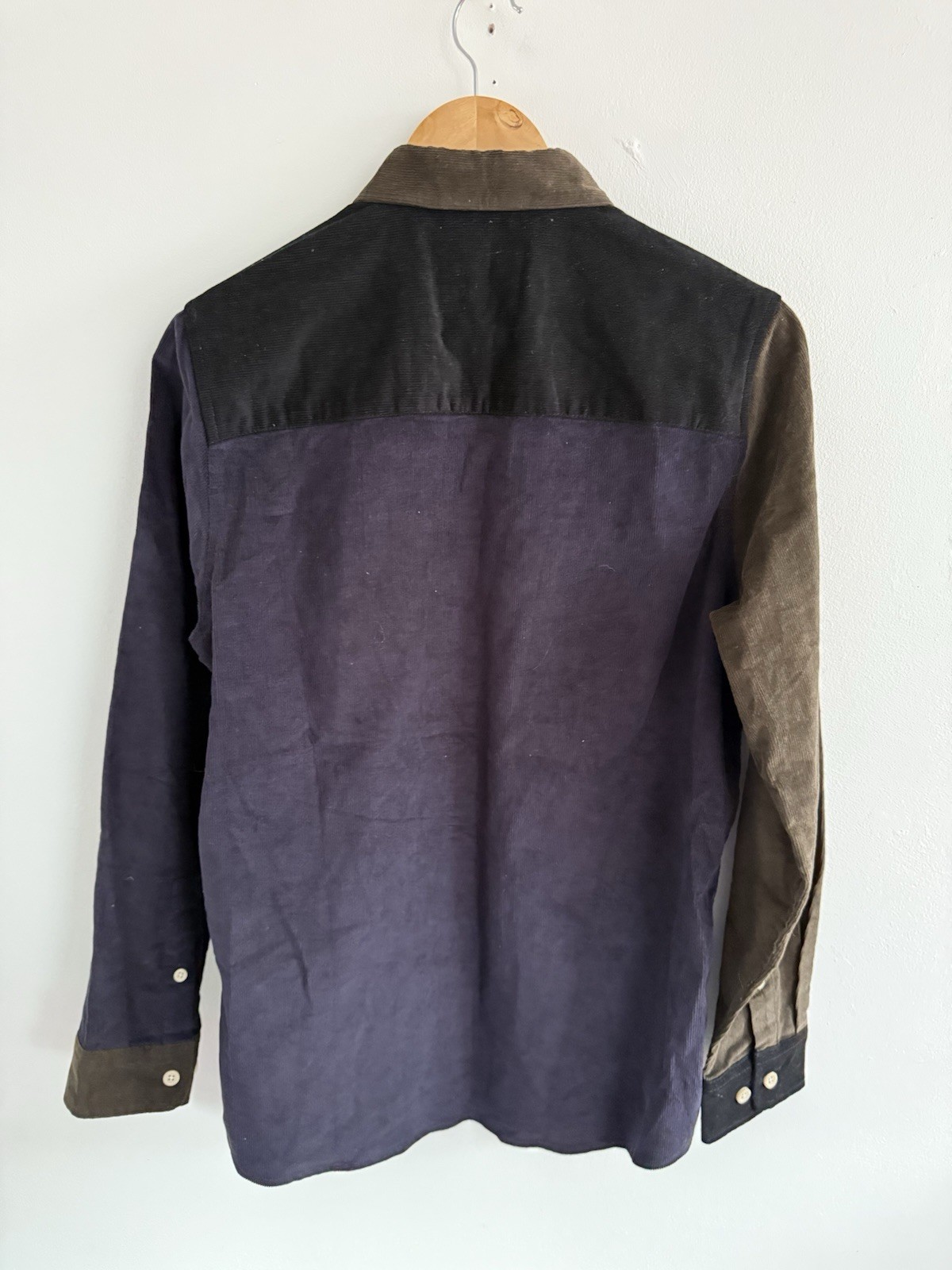 Folk Harper Colour Block Corduroy Shirt Mens Small 2 Khaki Navy Button Up BNWT