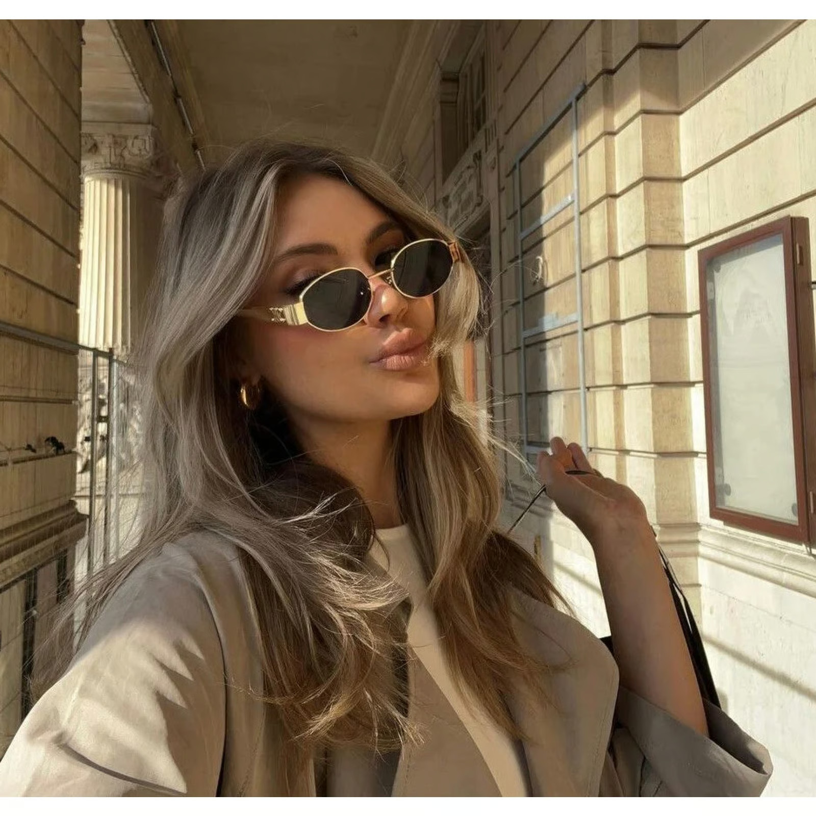 CELINE TRIOMPHE METAL 01 SUNGLASSES IN GOLD METAL WITH LEATHER POUCH BAG