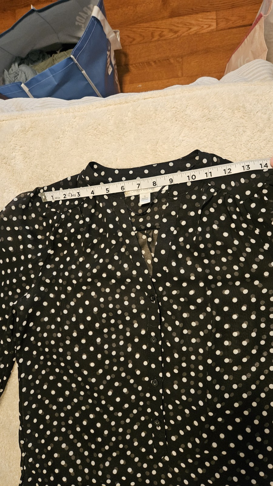 LC Lauren Conrad Black/White Polka Dot V-Neck Sheer Chiffon Button Blouse S